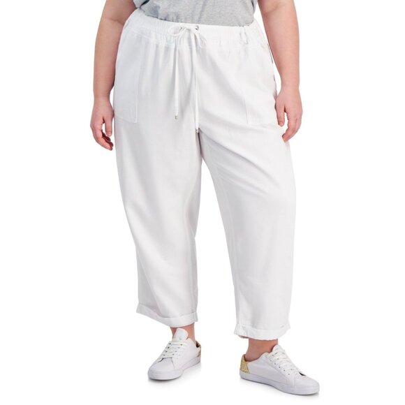 Tommy Hilfiger Plus Size 1X High-Rise Cuffed Twill Pants White MSRP $90 - Picture 1 of 1